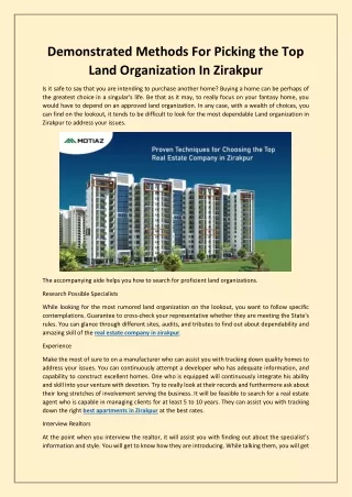 Demonstrated Methods For Picking the Top Land Organization In Zirakpur