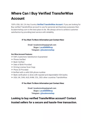 The Best Way To Buy Verified Transferwise Account In Online