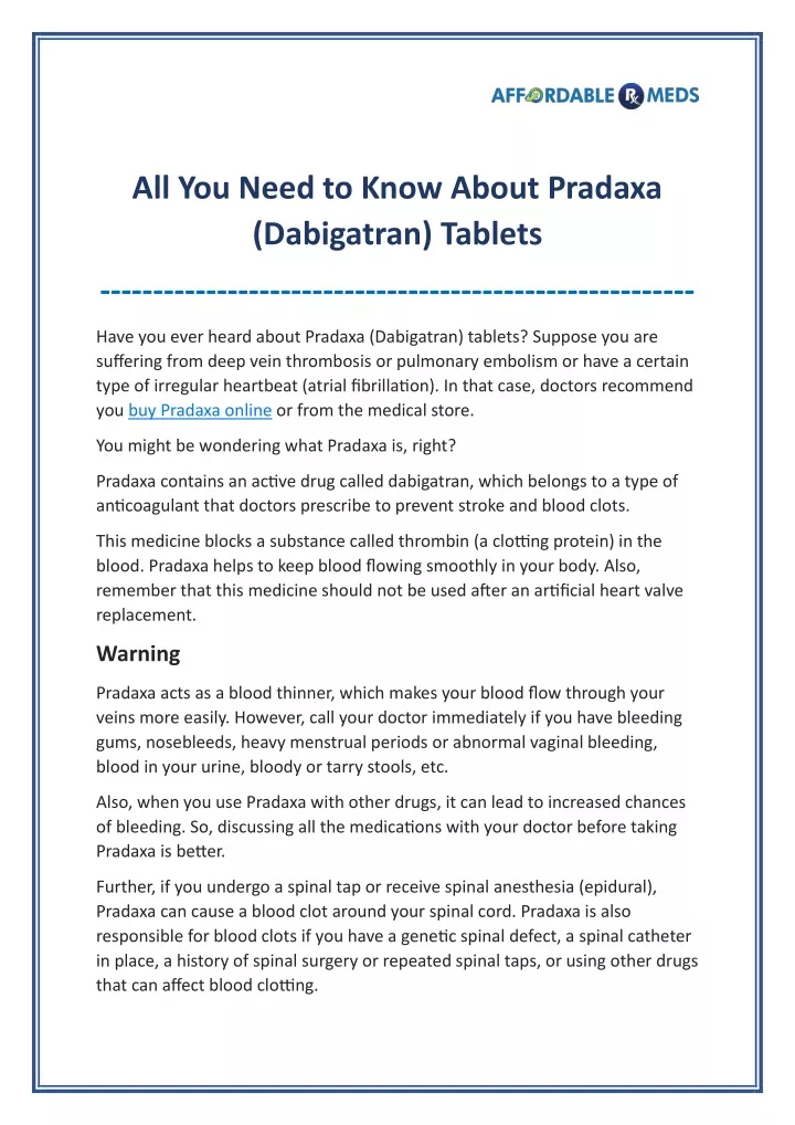 all you need to know about pradaxa dabigatran