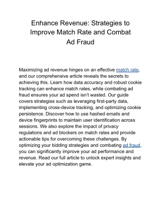 Enhance Revenue Strategies to Improve Match Rate and Combat Ad Fraud