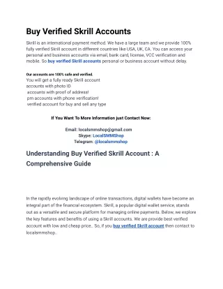 The Best Way To Buy Verified Skrill Accounts In Online