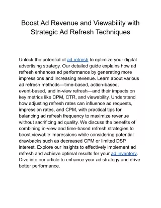 Boost Ad Revenue and Viewability with Strategic Ad Refresh Techniques