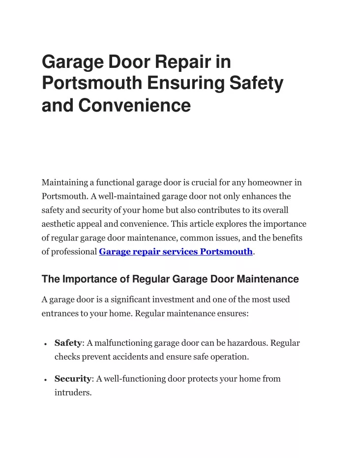 garage door repair in portsmouth ensuring safety and convenience