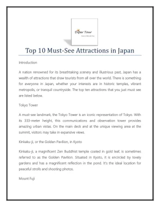 Top 10 Must See Attractions in Japan