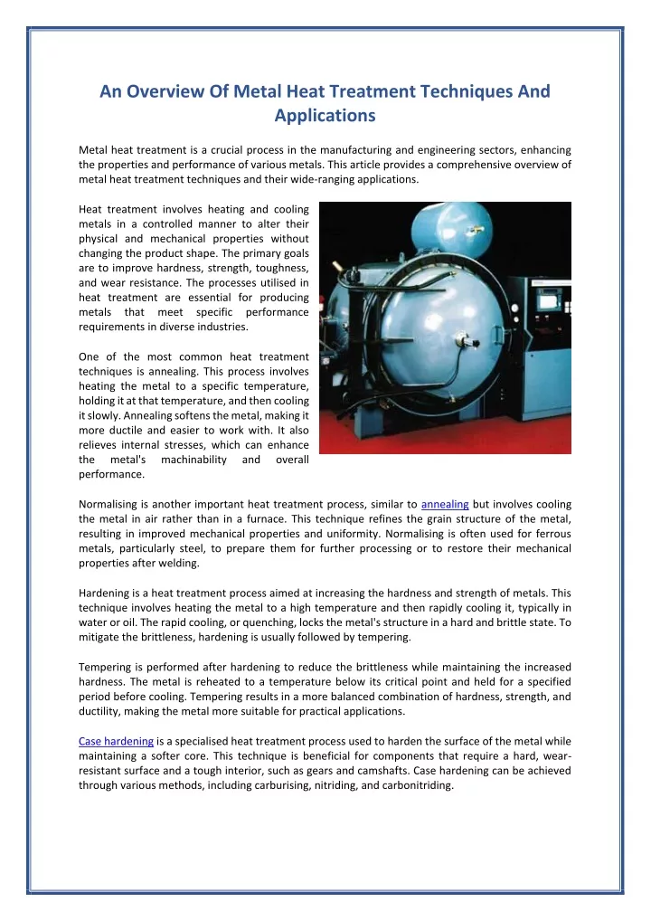 an overview of metal heat treatment techniques