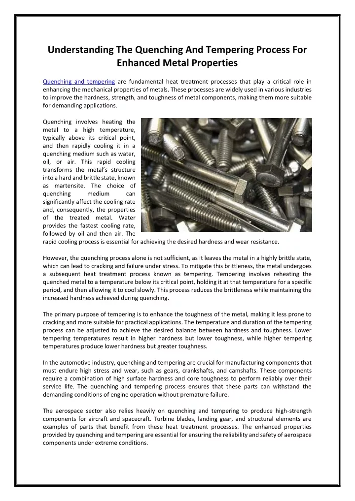 understanding the quenching and tempering process