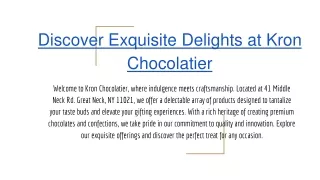 Discover Exquisite Delights at Kron Chocolatier