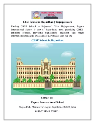 Cbse School in Rajasthan  Tisjaipur