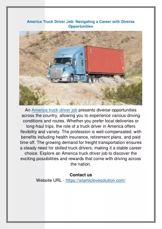 America Truck Driver Job