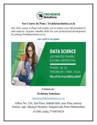 Sas Course In Pune  Techdatasolution.co.in