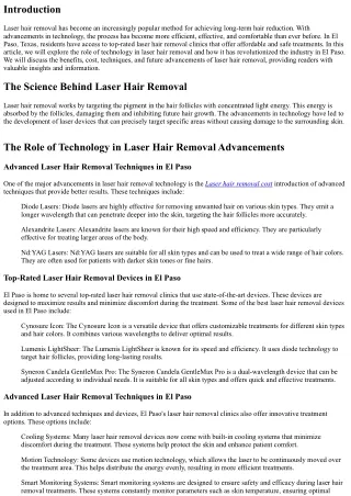 The Role of Technology in Laser Hair Removal in El Paso: Advancements for Better