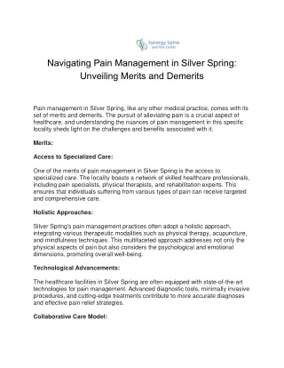 Navigating Pain Management in Silver Spring Unveiling Merits and Demerits