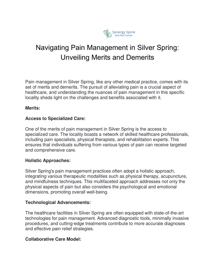 navigating pain management in silver spring