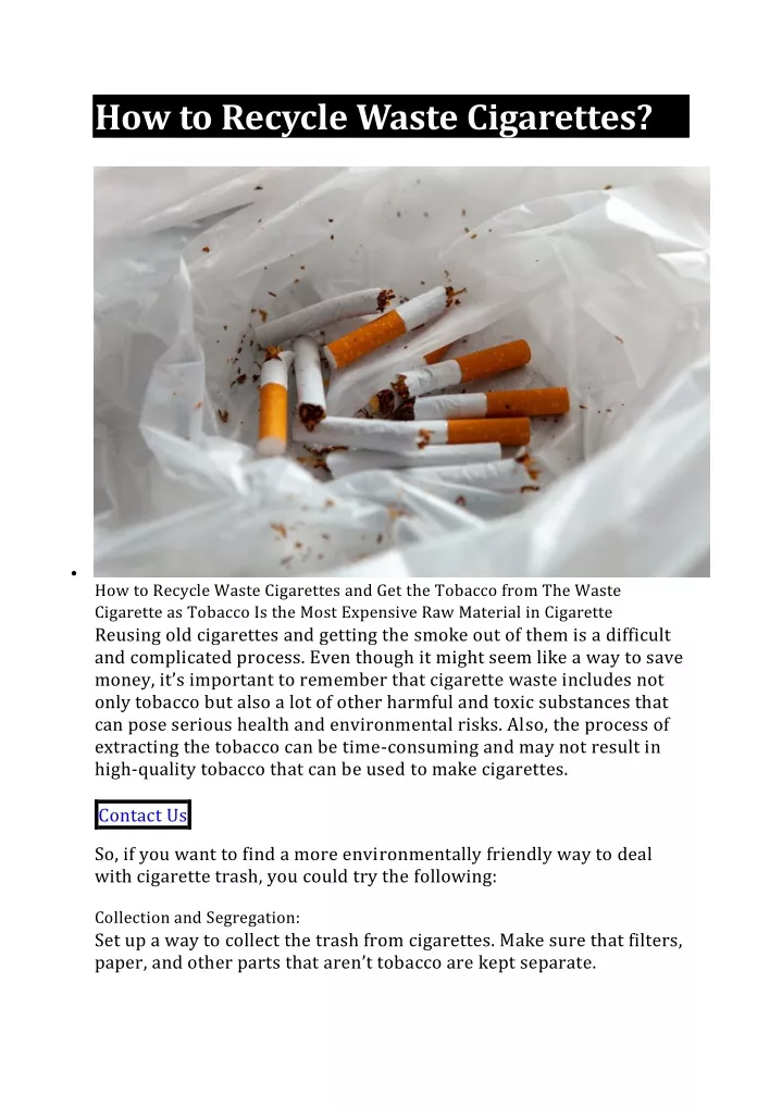 how to recycle waste cigarettes