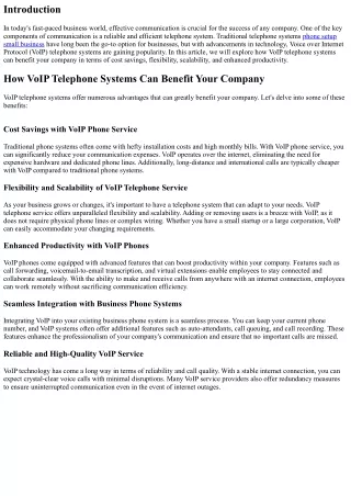 How VoIP Telephone Systems Can Benefit Your Company