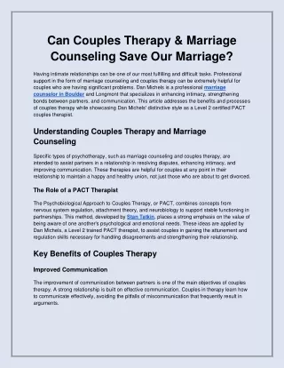 Can Couples Therapy & Marriage Counseling Save Our Marriage