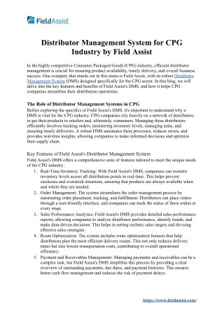 Distributor Management System for CPG Industry by Field Assist