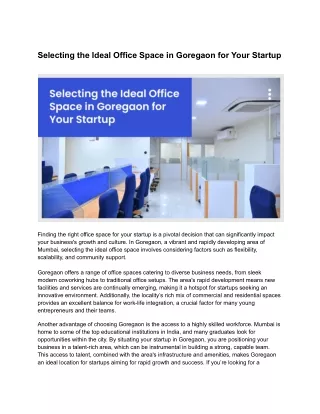 Selecting the Ideal Office Space in Goregaon for Your Startup - 97tech.com