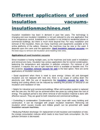 Different applications of used insulation vacuums-insulationmachines.net