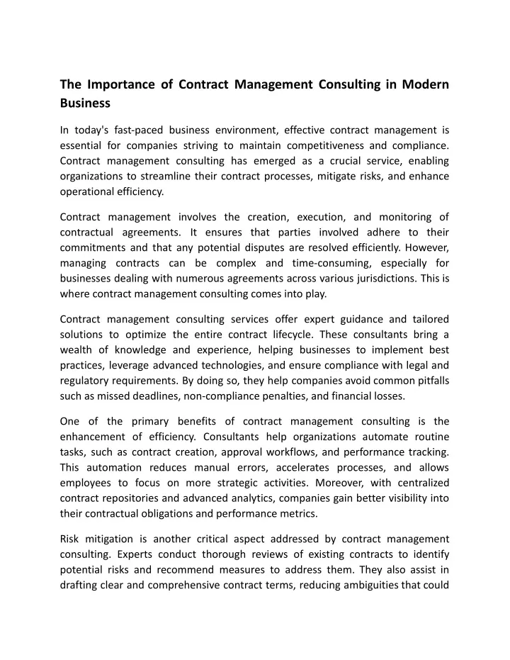 the importance of contract management consulting