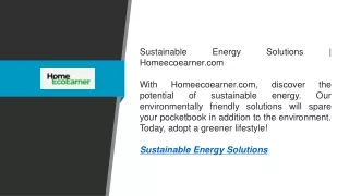 Sustainable Energy Solutions | Homeecoearner.com