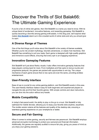Discover the Thrills of Slot Balak66_ The Ultimate Gaming Experience