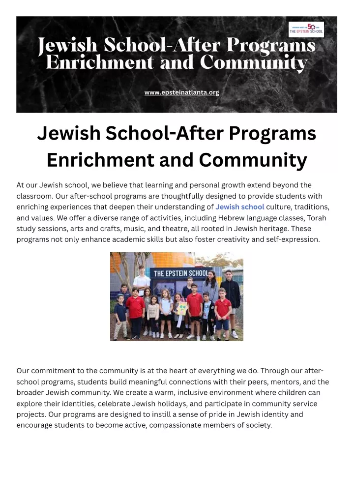 jewish school after programs enrichment