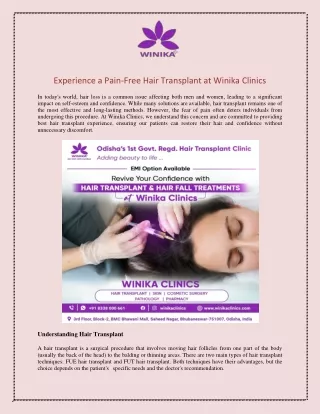 Experience a Pain-Free Hair Transplant at Winika Clinics