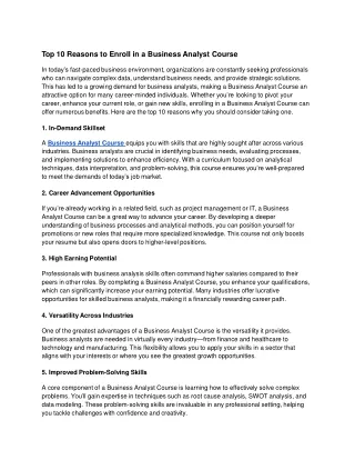 Top 10 Reasons to Enroll in a Business Analyst Course