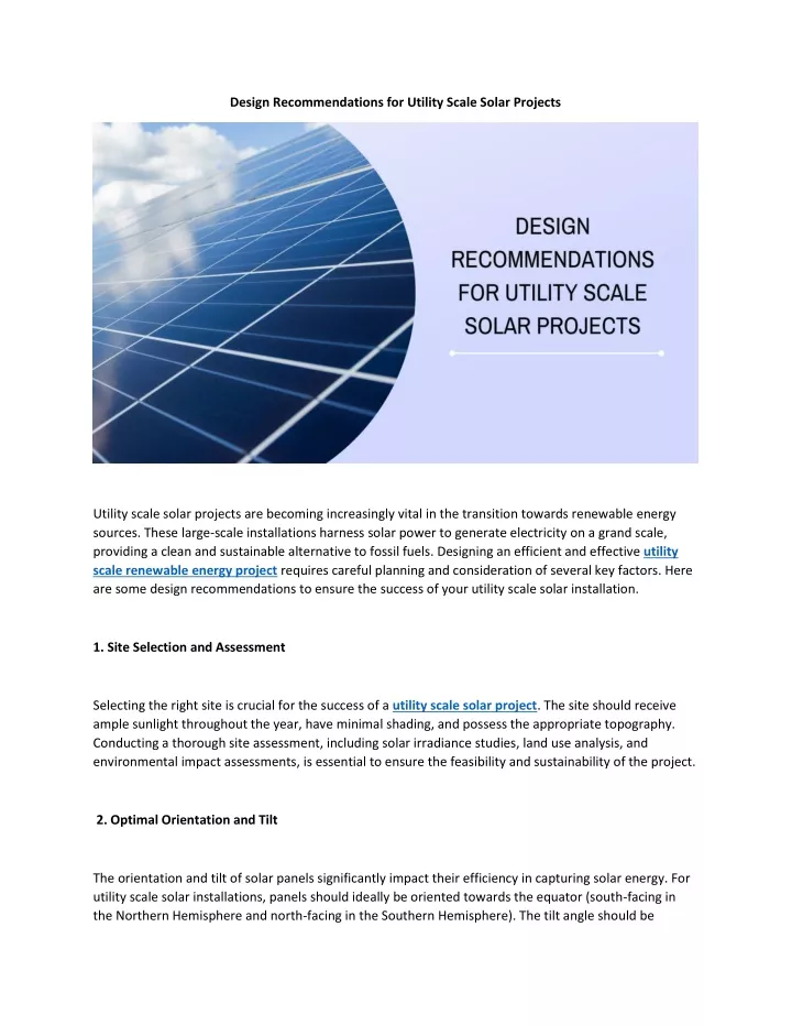 design recommendations for utility scale solar