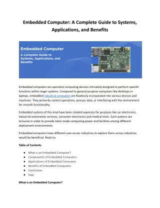 Embedded Computer: A Complete Guide to Systems, Applications, and Benefits