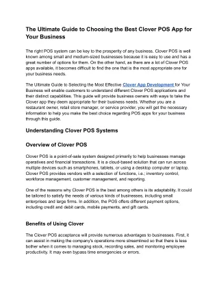 The Ultimate Guide to Choosing the Best Clover POS App for Your Business
