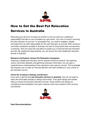 How to Get the Best Pet Relocation Services in Australia