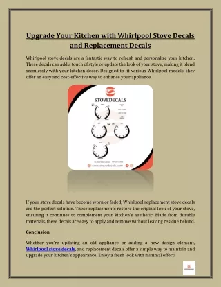 Upgrade Your Kitchen with Whirlpool Stove Decals and Replacement Decals