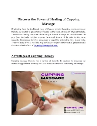 Discover the Power of Healing of Cupping Massage