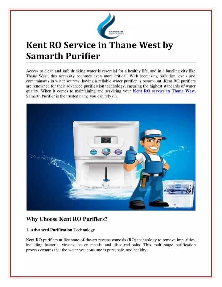 kent ro service in thane west by samarth purifier