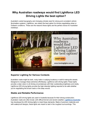 Why Australian roadways would find Lightforce LED Driving Lights the best option