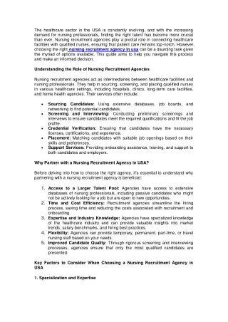 The Ultimate Guide to Choosing the Right Nursing Recruitment Agency in the USA
