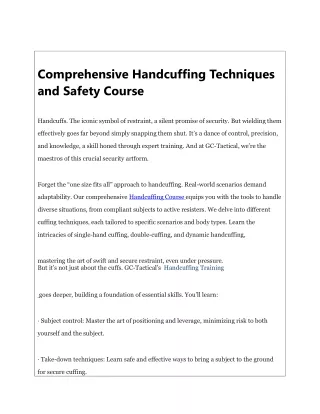 Comprehensive Handcuffing Techniques and Safety Course