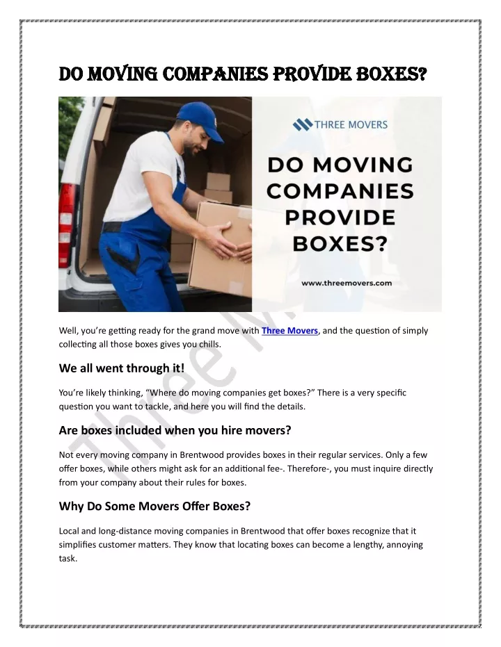 do moving companies provide boxes do moving