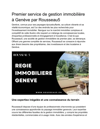 Première gestion immobilière genevoise pour un succès immobilier optimal