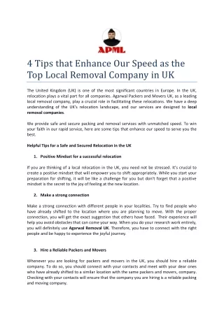 4 Tips that Enhance Our Speed as the Top Local Removal Company in UK