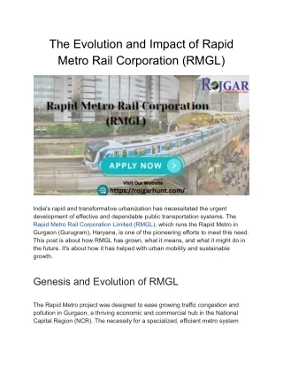 The Evolution and Impact of Rapid Metro Rail Corporation (RMGL)
