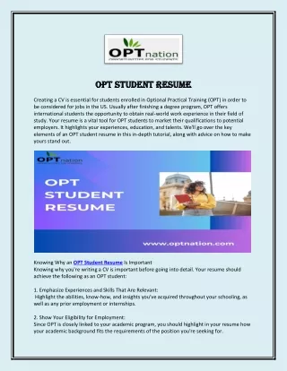 OPT Student Resume
