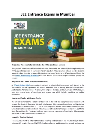 JEE Entrance Exams in Mumbai