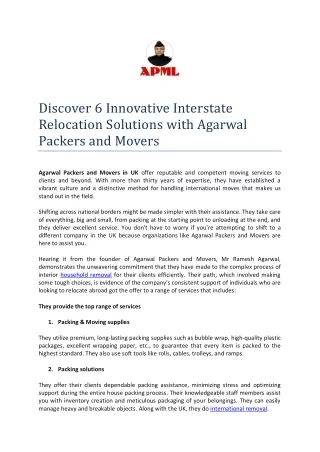Discover 6 innovative interstate relocation solution with Agarwal Packers and Movers