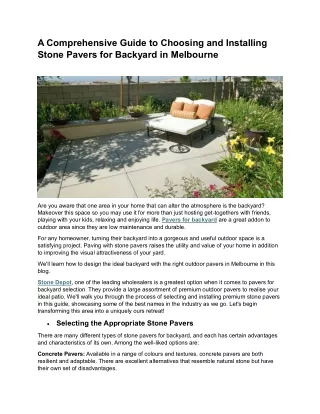 A Comprehensive Guide to Choosing and Installing Stone Pavers for Backyard in Melbourne