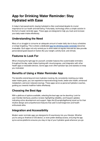 App for Drinking Water Reminder_ Stay Hydrated with Ease