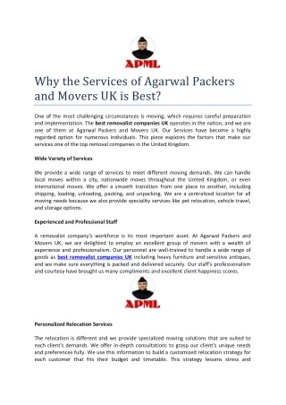 Why the Services of Agarwal Packers and Movers UK is Best