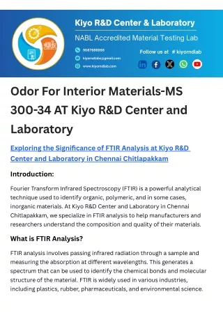 Odor For Interior Materials-MS 300-34 AT Kiyo R&D Center and Laboratory